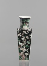 Pair of vases, Chinese, 18th century, colored porcelain famille noire, decorated with birds, plums