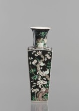 Pair of vases, Chinese, 18th century, colored porcelain famille noire, decorated with birds, plums,