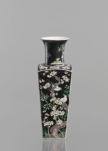 Pair of vases, Chinese, 18th century, colored porcelain famille noire, decorated with birds, plums,