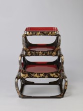 Set of three trays on legs kakeban, Japanese, Edo period early 19th century. Low tables,