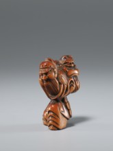 Netsuke in the shape of Shôki and an oni, unknown sculptor; Japanese, Edo period 1603–1868, 1st