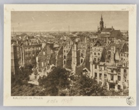 Panorama of Kalisz after its destruction in 1914; panorama city view showing war damage and