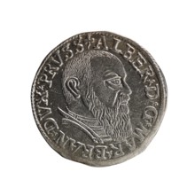 Trojak three-groschen coin by Schilling, Maciej mintmaster and co-creator Decjusz, Jost Ludwik fl.