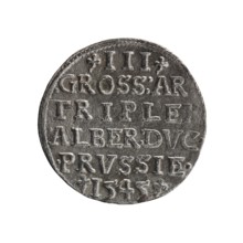 Trojak coin by Schilling, Maciej; co-creator Decjusz, Jost Ludwik fl. 1528–1535. Obverse: male bust