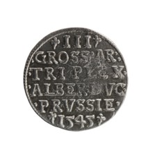 Trojak coin by Maciej Schilling, co-creator Jost Ludwik Decjusz fl. 1528–1535, 1545. Obverse: male