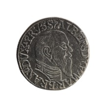 Trojak, Schilling, Maciej mintmaster; co-creator. Obverse: male bust in armour in profile facing
