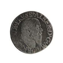 Trojak, Schilling, Maciej mintmaster; co-creator. Obverse: male bust in armour in profile turned