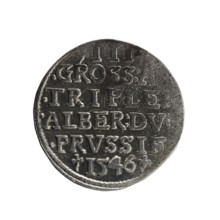 Trojak, Schilling, Maciej mintmaster; co-creator. Obverse: male bust in armour in profile turned