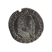 Trojak, Schilling, Maciej mintmaster co-creator. Obverse: male bust in armour in profile facing