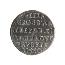 trojak, Albrecht Hohenzollern Prince of Prussia; 1490–1568 — iconography: trefoils, male busts in