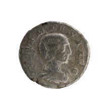 Denarius, Elagabalus Roman emperor 218–222. Obverse: IVLIA MAESA AVG — Draped bust of Julia Maesa