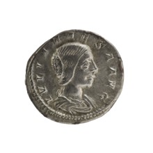 Denarius, Elagabalus reigned 218–222. Obverse: IVLIAMAESAAVG — Draped bust of Julia Maesa facing
