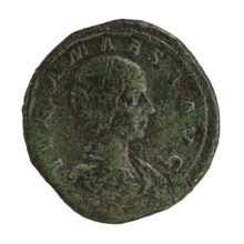 Sestertius, Elagabalus Roman emperor 218–222. Obverse: Draped bust of Julia Maesa facing right,