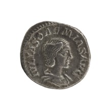 Denarius, Elagabalus 204–222; Roman emperor 218–222. Obverse: Draped bust of Julia Soaemias