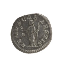 Denarius, Elagabalus 204–222; Roman emperor 218–222. Obverse: IVLIA SOAEMIA SAVG — draped bust of