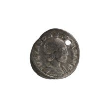 Denarius with a hole, Elagabalus reign 218–222, issued by Julia Soaemias Augusta 218–222. Obverse: