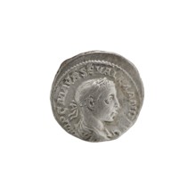 Denarius; obverse: bust of Alexander Severus Roman emperor, 222–235 with laurel wreath and