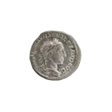 Denarius of Alexander Severus 208–235; Roman emperor 222–235. Obverse: Bust of Alexander Severus
