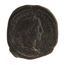 Sestertius, Alexander Severus Roman Emperor, 222–235 — iconography: standing emperor, globes. Obv.:
