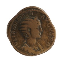 Sestertius depicting Julia Mamaea ca. 180–235 and Alexander Severus 208–235; Roman emperor 222–235.