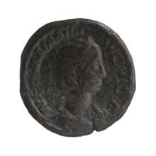 Sestertius depicting Julia Mamaea ca. 180–235 and Alexander Severus 208–235; Roman emperor 222–235.