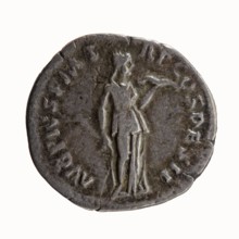 Denarius of Antoninus Pius 86–161; Roman Emperor 138–161. Obverse: head of Antoninus Pius uncovered