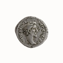 Denarius, Antoninus Pius 86–161; Roman Emperor 138–161. Obverse: Head of Antoninus Pius uncovered