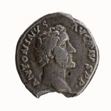 Denarius of Antoninus Pius 86–161; Roman emperor 138–161. Obverse: Head of Antoninus Pius uncovered