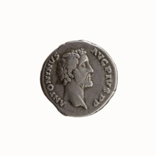 Denarius of Antoninus Pius 86–161; Roman Emperor 138–161. Obverse: Head of Antoninus Pius