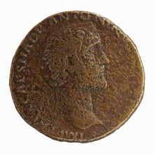 Sestertius of Antoninus Pius 86–161; Roman emperor 138–161. Obverse: bare-headed bust of Antoninus