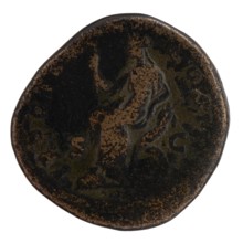 Sestertius of Antoninus Pius 86–161; Roman emperor 138–161. Bronze coin. Obverse: head of Antoninus