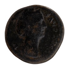 Sestertius; obverse: Bust of Faustina I in drapery facing right, inscription DIVA · FAVSTINA