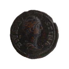 Dupondius/as; bust of Faustina the Elder 98–141; Roman empress 138–141 in drapery facing right;