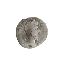 Denarius of Lucius Verus 130–169; Roman emperor 161–169. Obverse: Head of Lucius Verus in a laurel