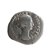 Denarius subaerate of Faustina the Younger ca. 130–176; Roman empress 161–176; Augusta 147–161.