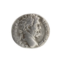 Denarius of Septimius Severus 146–211; Roman emperor 193–211. Obverse: Head of Septimius Severus in