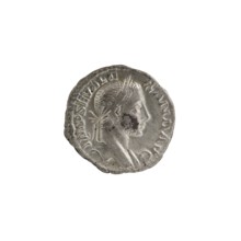 Denarius of Alexander Severus 208–235; Roman emperor 222–235. Obverse: portrait of Alexander
