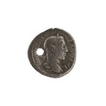 Denarius with hole, Alexander Severus 208–235; Roman emperor 222–235 issuer; obverse/portrait of
