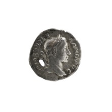Denarius with hole, 228–231 CE, Roman Empire 27 BC–476, Rome mint; coin; diameter 18.0–19.0 mm;