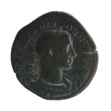 Sestertius of Severus Alexander reigned 222–235 CE, Roman imperial coin depicting Jupiter;