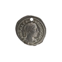 Denarius with hole, Alexander Severus 208–235; Roman emperor 222–235 issuer; Roman deities;