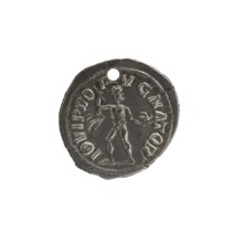 Denarius with hole, Alexander Severus 208–235; Roman emperor 222–235 issuer; iconography: Roman