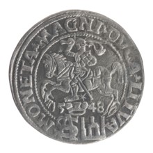 Lithuanian grosz on a Polish foot, Sigismund II Augustus King of Poland; 1544–1572. Polish coin,