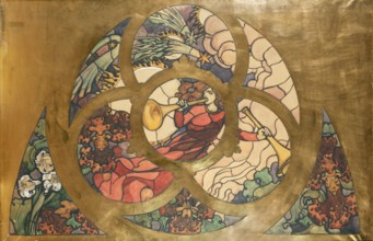 Angel of the Last Judgment, stained glass window carton for the Grauer family burial chapel in