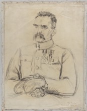 Portrait of Józef Pilsudski, by Józef Mehoffer 1869–1946, half-length drawing of Marshal Józef