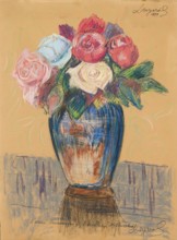 Roses in a Sapphire Vase, unknown author Leon Wyczólkowski forgery, flowers, dedications,