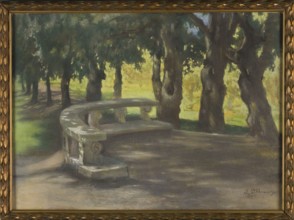 Oak alley in the park at Villa Borghese in Rome, Kazimierz Stabrowski 1869–1929, pastel, 1924;