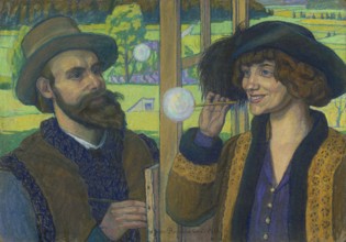 Soap Bubbles, Jan Rembowski 1879–1923. Pastel, 1918. Double portrait / genre scene depicting a