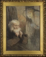 Vision – memory; Teodor Axentowicz 1859–1938, painter; allegory of old age and youth; symbolism;