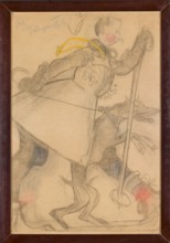 Caricature of a skier with a dog by Kazimierz Sichulski 1879–1942, 1916. Drawing, height 89.5 cm,